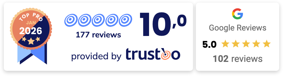 Beoordelingen: Trustoo 10,0 uit 177 reviews en Google 5,0 uit 102 reviews