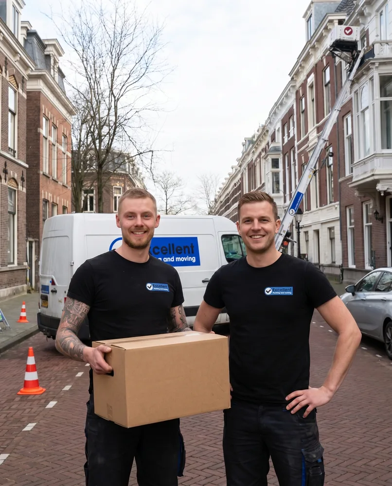 De verhuizers van Excellent Packing & Moving bij de verhuiswagen